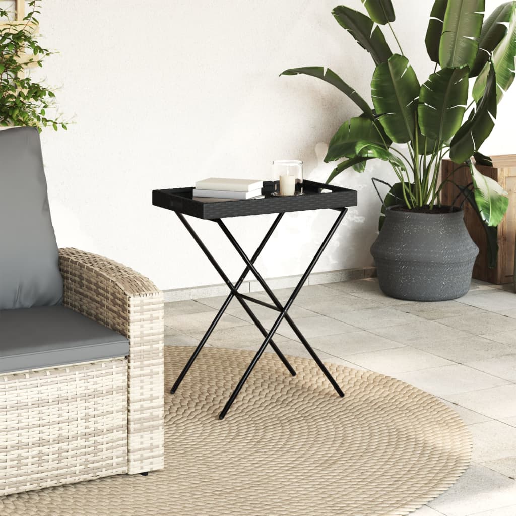 Tavolino Vassoio Pieghevole Nero 65x40x75 cm in Polyrattan - homemem39