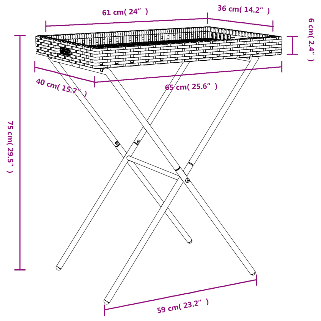 Tavolino Vassoio Pieghevole Marrone 65x40x75 cm in Polyrattan - homemem39