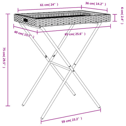 Tavolino Vassoio Pieghevole Marrone 65x40x75 cm in Polyrattan - homemem39