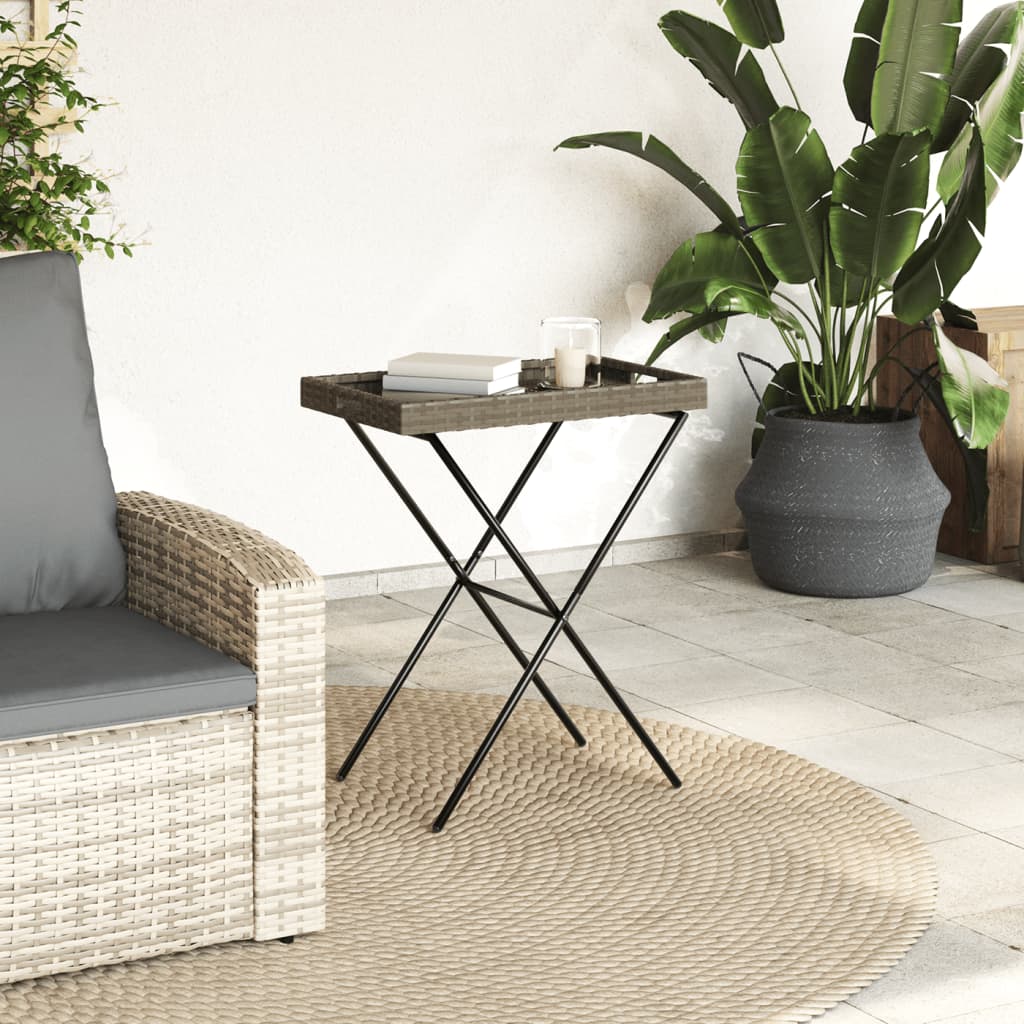 Tavolino Vassoio Pieghevole Grigio 65x40x75 cm in Polyrattan - homemem39