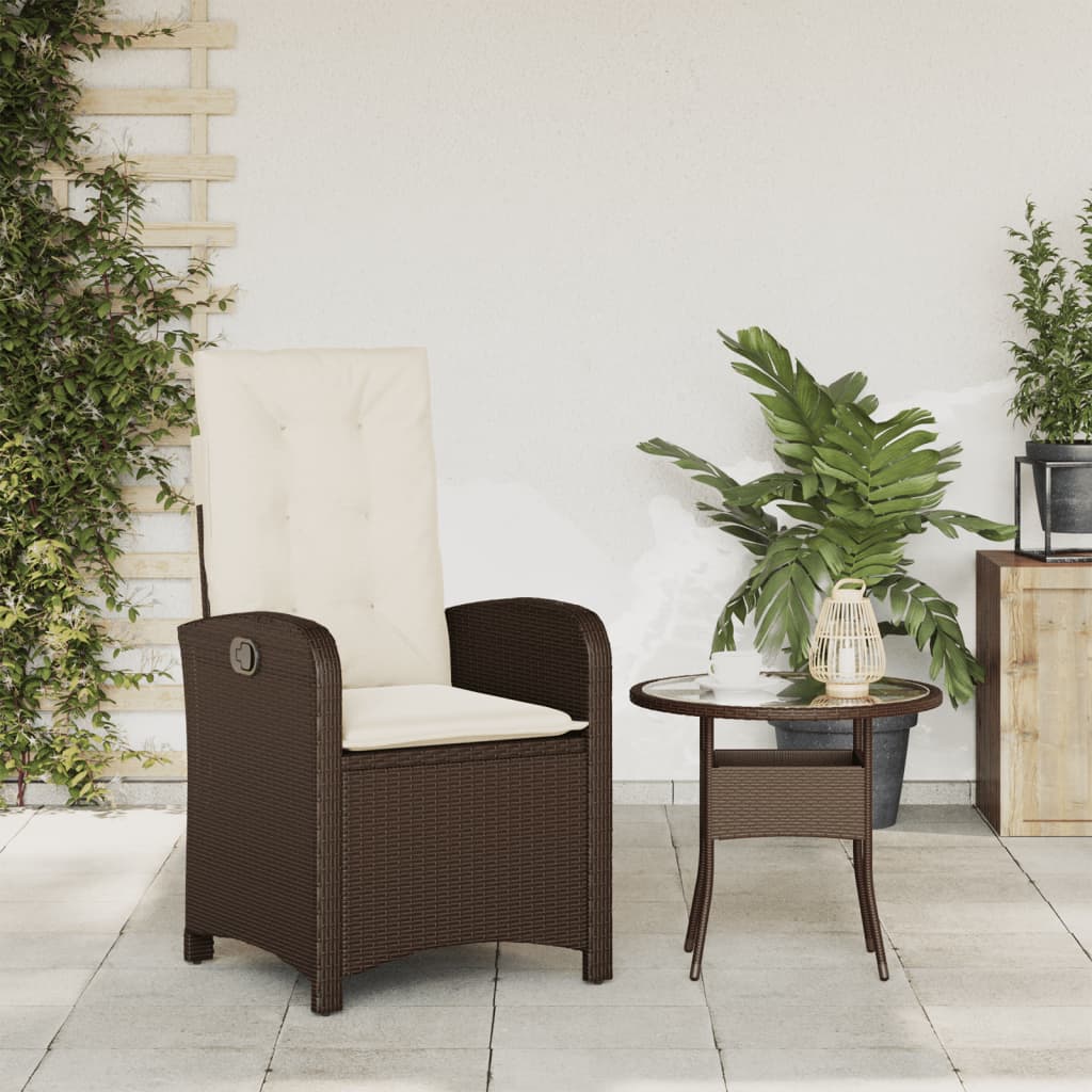 Sedia Reclinabile da Giardino con Cuscini Marrone in Polyrattan