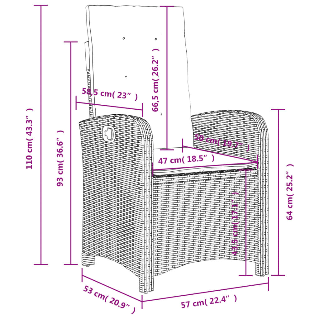 Sedia Reclinabile da Giardino con Cuscini Marrone in Polyrattan - homemem39