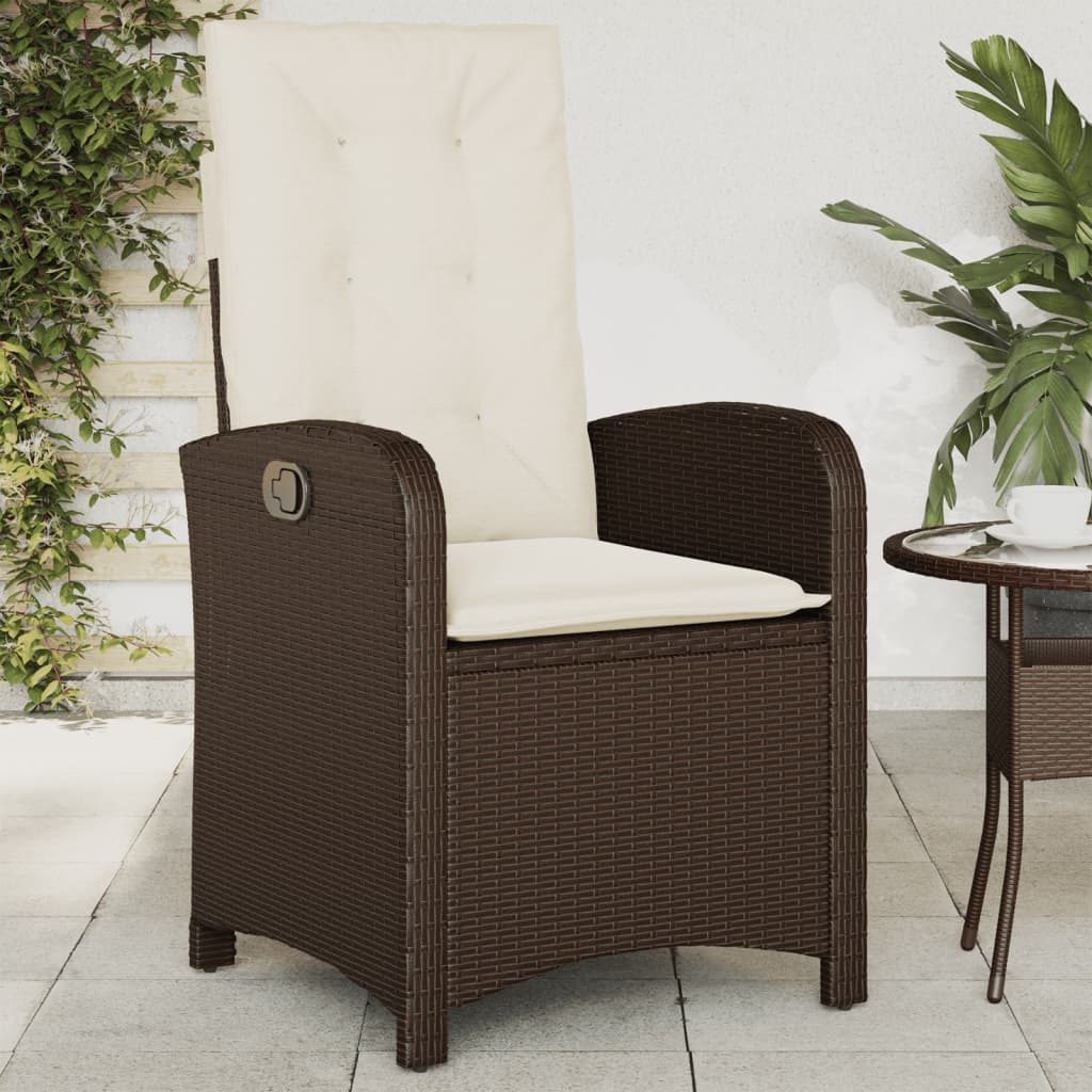 Sedia Reclinabile da Giardino con Cuscini Marrone in Polyrattan - homemem39