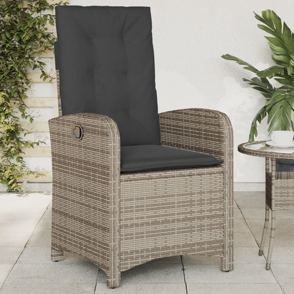 Sedia Reclinabile da Giardino con Cuscini Grigia in Polyrattan - homemem39