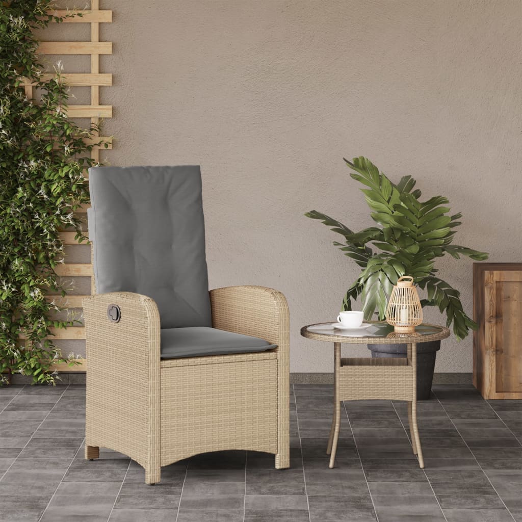 Sedia Reclinabile Giardino con Cuscini Beige Misto Polyrattan - homemem39