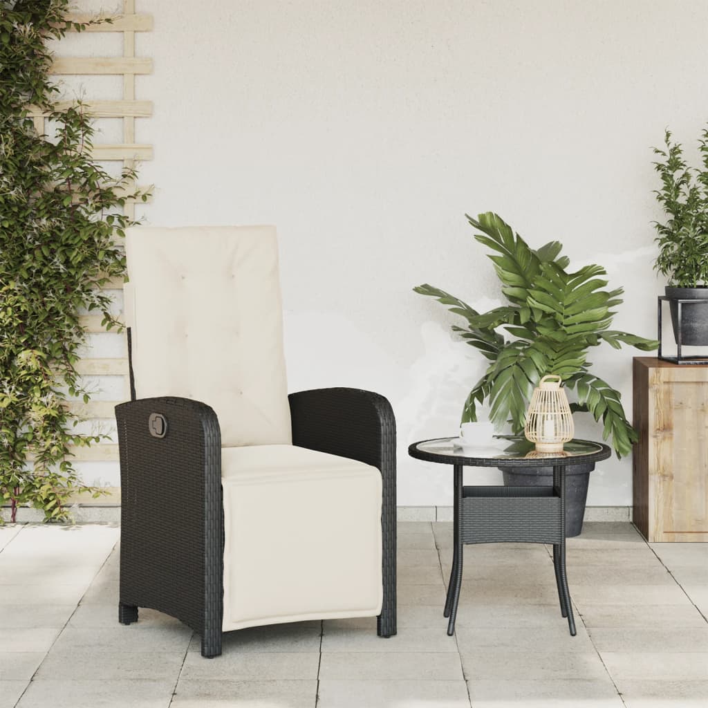 Sedia Reclinabile da Giardino con Poggiapiedi Nera Polyrattan - homemem39