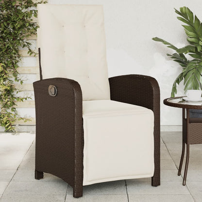 Sedia Reclinabile Giardino con Poggiapiedi Marrone Polyrattan