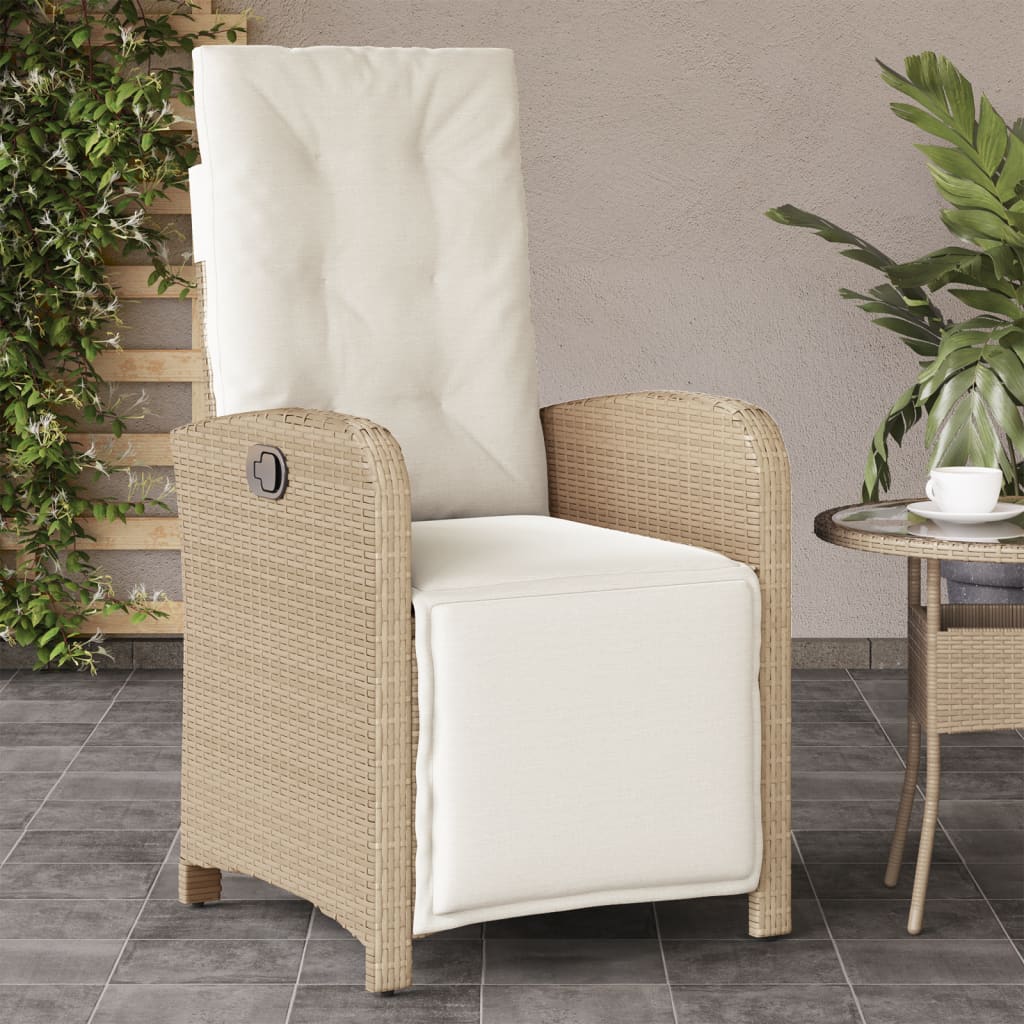 Sedia Reclinabile da Giardino con Poggiapiedi Beige Polyrattan - homemem39