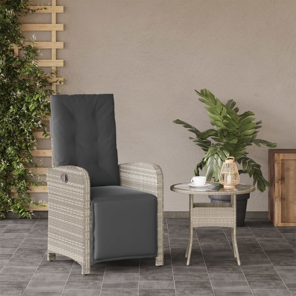 Sedia Reclinabile Giardino Poggiapiedi Grigio Chiaro Polyrattan