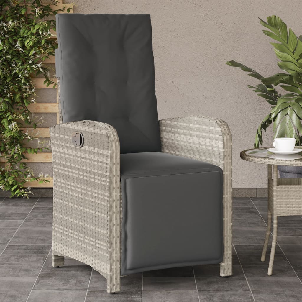 Sedia Reclinabile Giardino Poggiapiedi Grigio Chiaro Polyrattan - homemem39