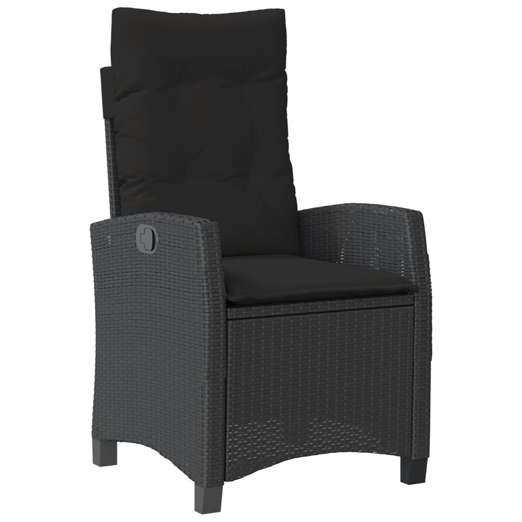 Sedia Reclinabile da Giardino con Cuscini Nera in Polyrattan - homemem39