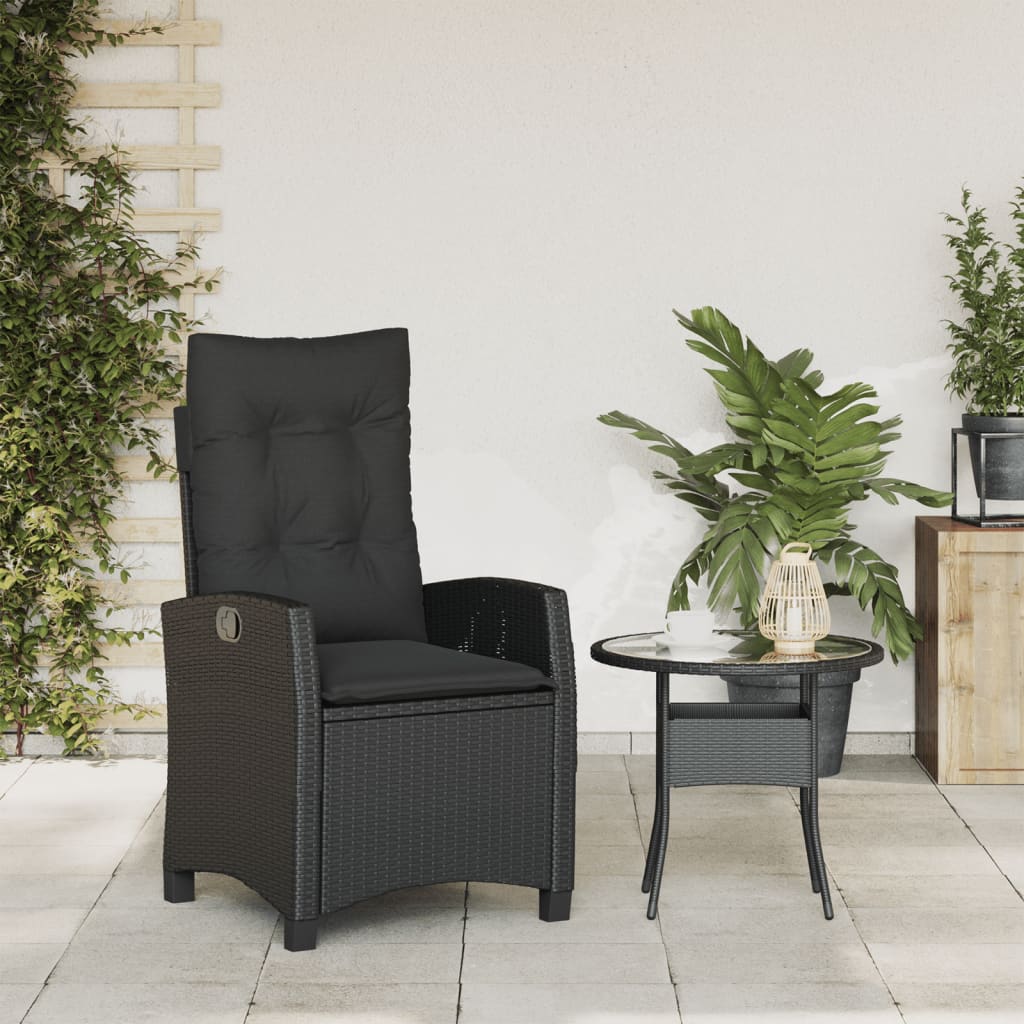 Sedia Reclinabile da Giardino con Cuscini Nera in Polyrattan - homemem39