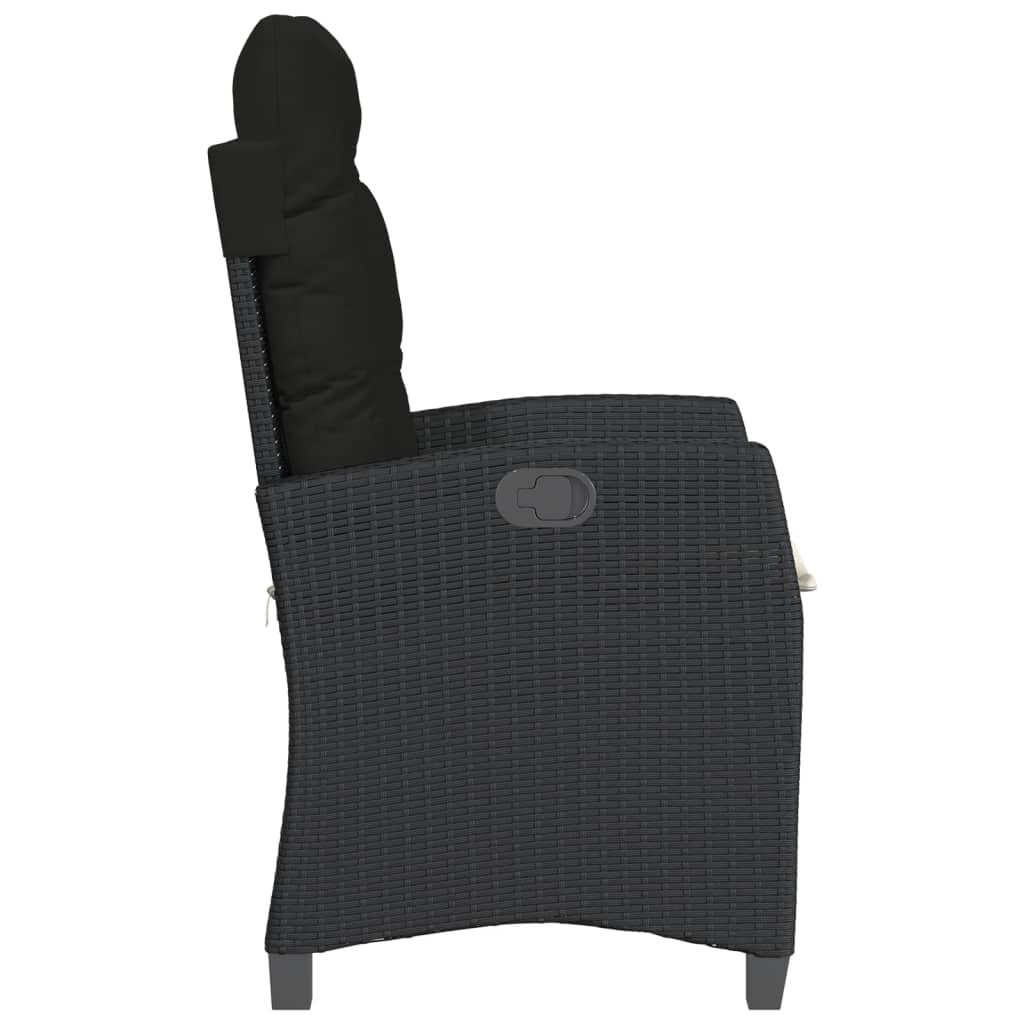 Sedia Reclinabile da Giardino con Cuscini Nera in Polyrattan - homemem39