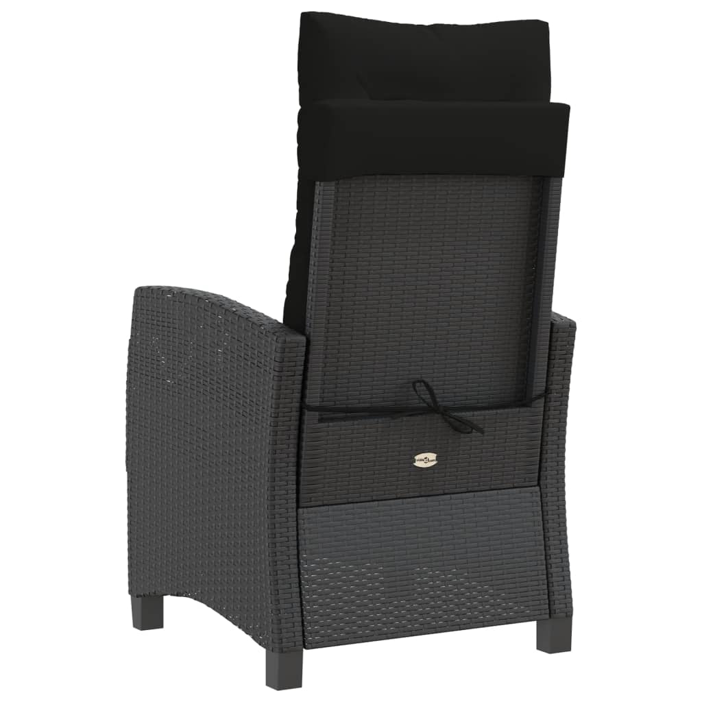 Sedia Reclinabile da Giardino con Cuscini Nera in Polyrattan - homemem39