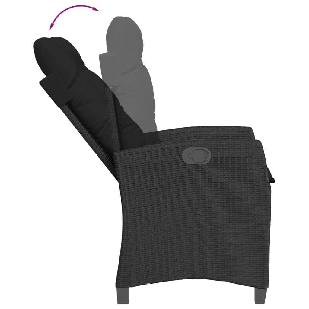 Sedia Reclinabile da Giardino con Cuscini Nera in Polyrattan - homemem39