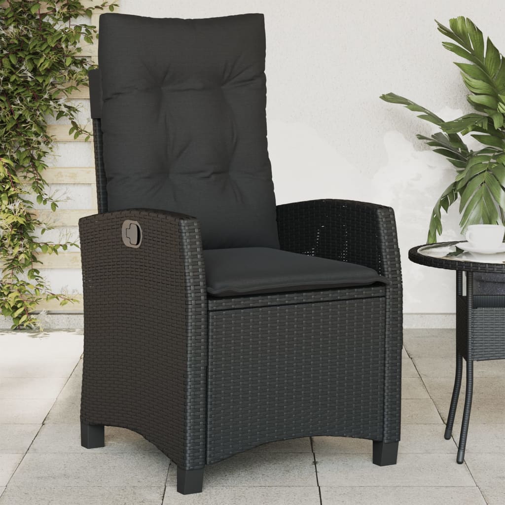 Sedia Reclinabile da Giardino con Cuscini Nera in Polyrattan - homemem39