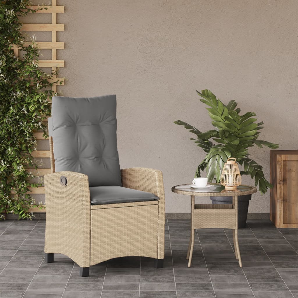 Sedia Reclinabile Giardino con Cuscini Beige Misto Polyrattan