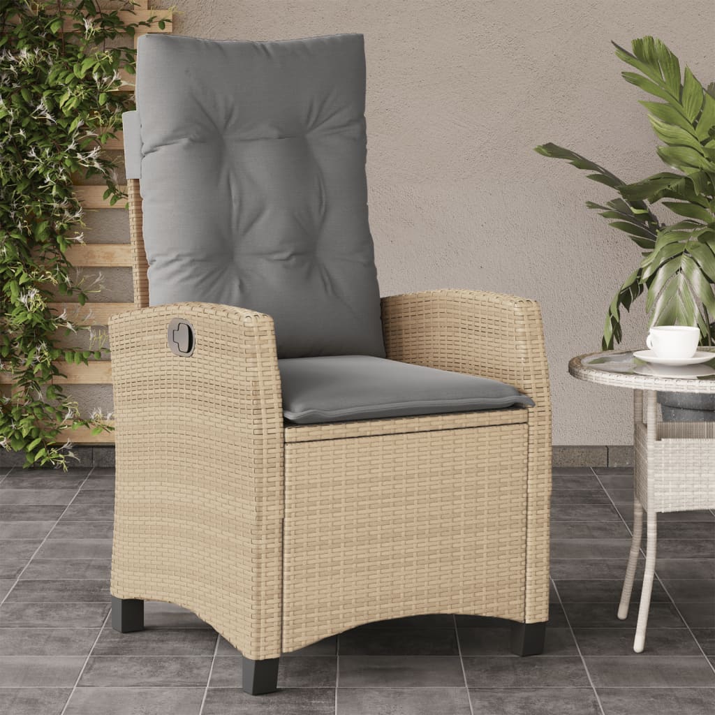 Sedia Reclinabile Giardino con Cuscini Beige Misto Polyrattan - homemem39