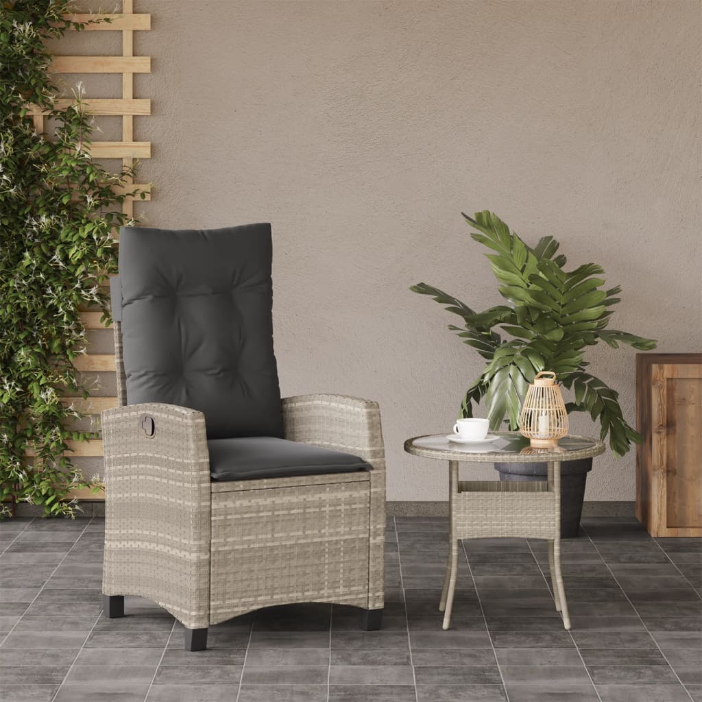 Sedia Reclinabile Giardino con Cuscini Grigio Chiaro Polyrattan - homemem39