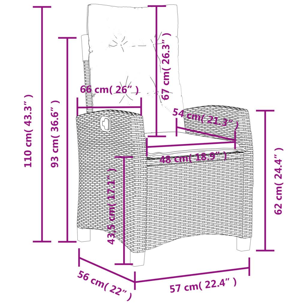 Sedia Reclinabile Giardino con Cuscini Grigio Chiaro Polyrattan - homemem39