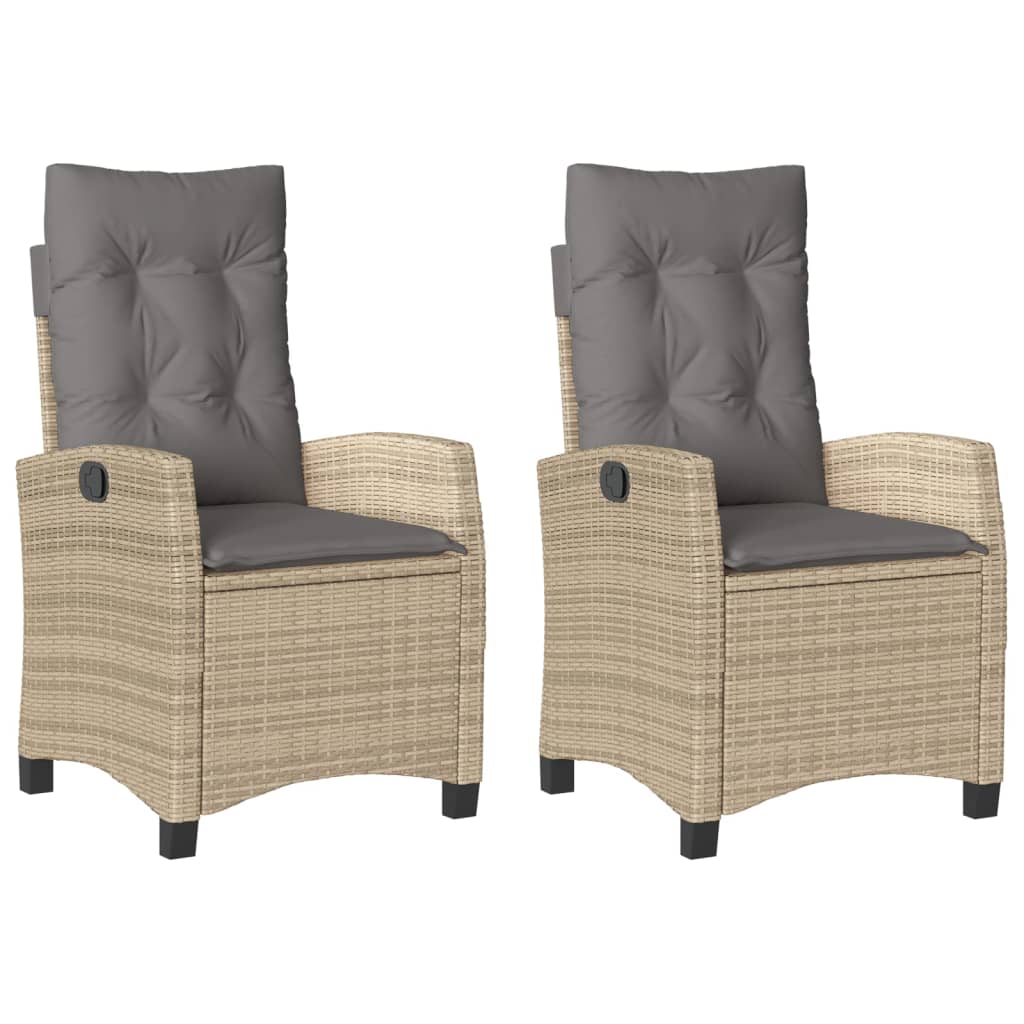 Sedie Reclinabili Giardino 2pz Cuscini Beige Misto Polyrattan - homemem39