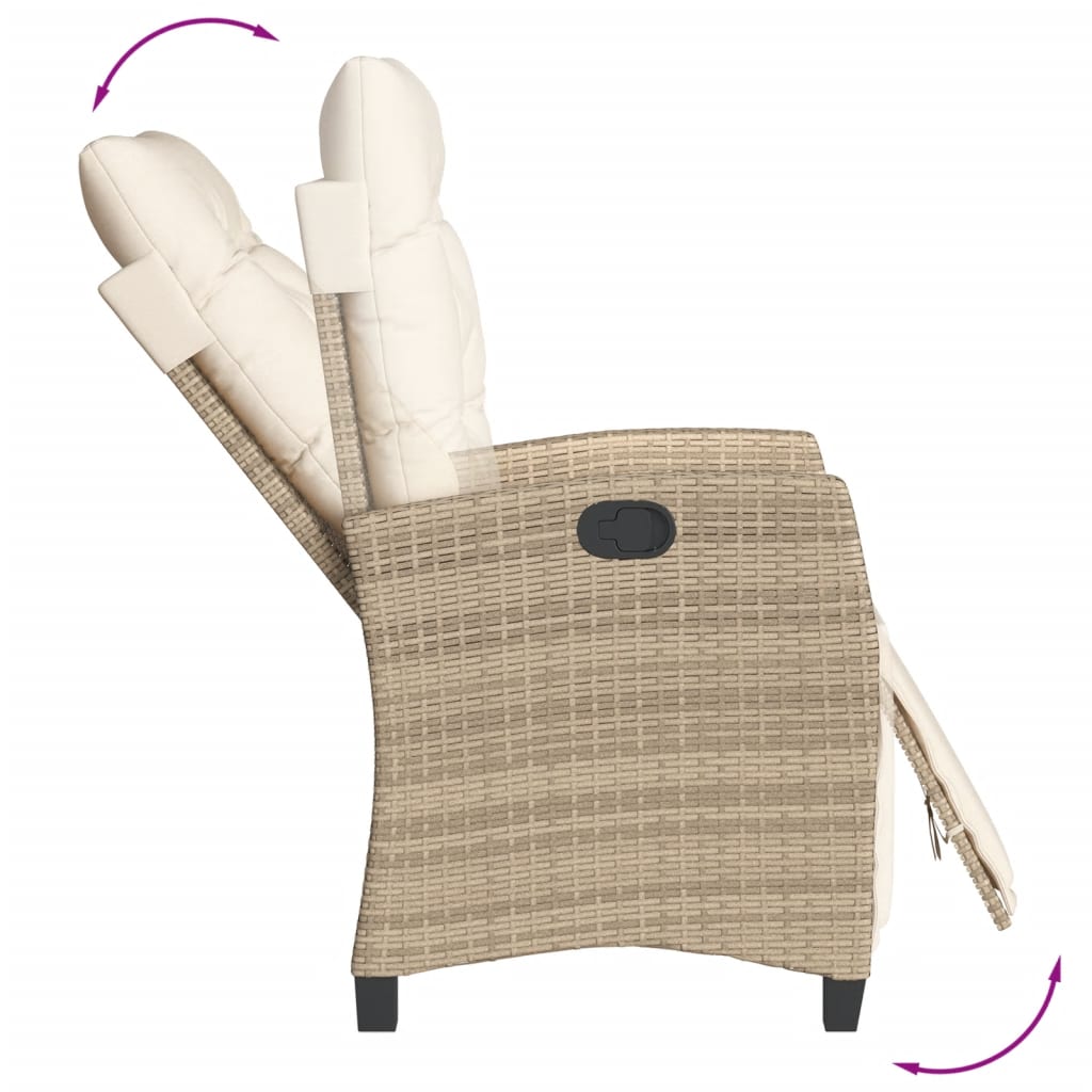 Sedia Reclinabile da Giardino con Poggiapiedi Beige Polyrattan - homemem39