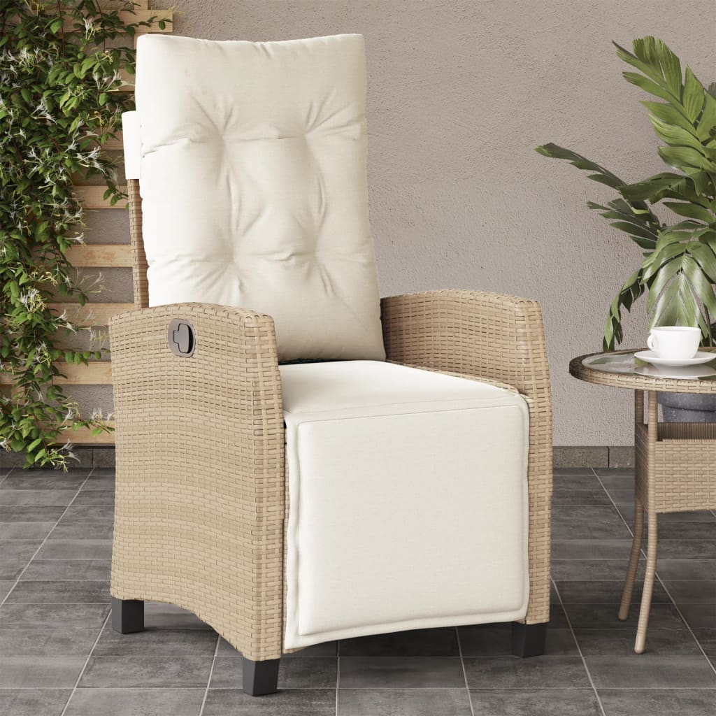 Sedia Reclinabile da Giardino con Poggiapiedi Beige Polyrattan - homemem39