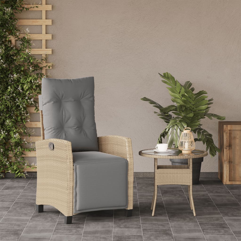 Sedia Reclinabile Giardino e Poggiapiedi Beige Misto Polyrattan - homemem39