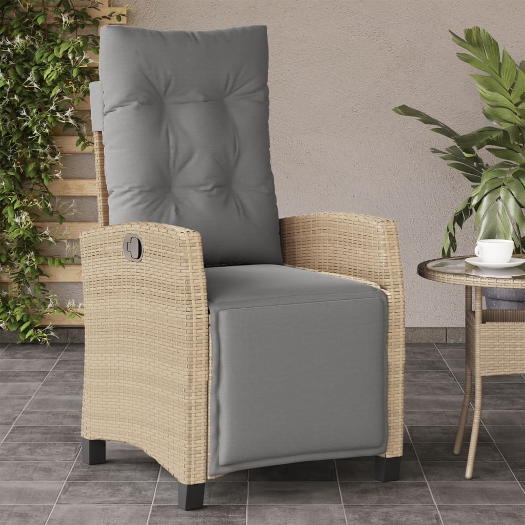 Sedia Reclinabile Giardino e Poggiapiedi Beige Misto Polyrattan - homemem39