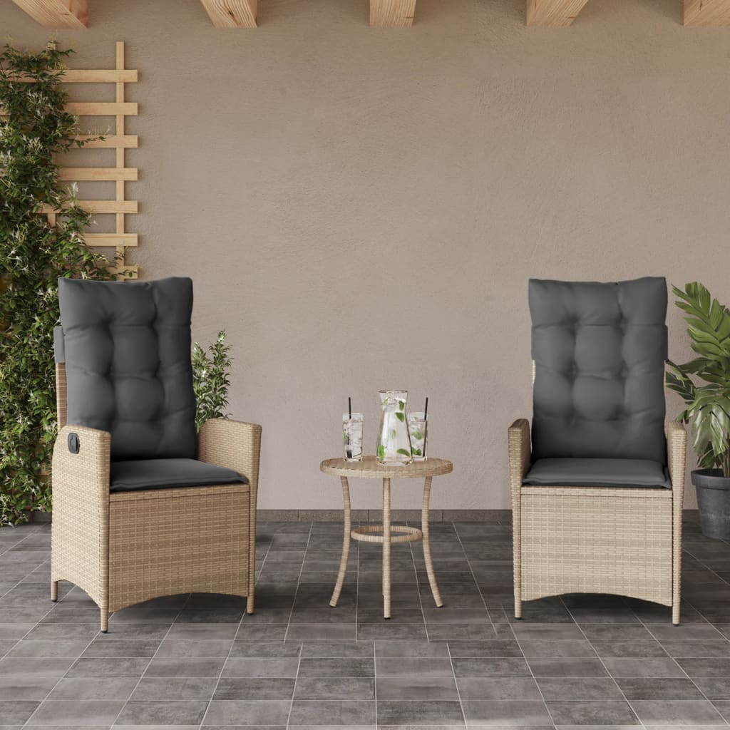 Sedie Reclinabili Giardino 2pz Cuscini Beige Misto Polyrattan