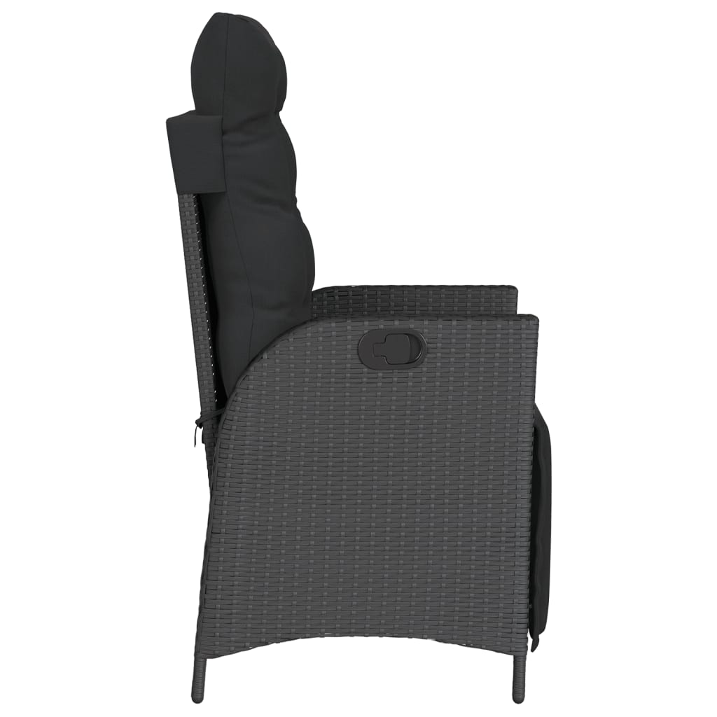 Sedia Reclinabile da Giardino con Poggiapiedi Nera Polyrattan - homemem39