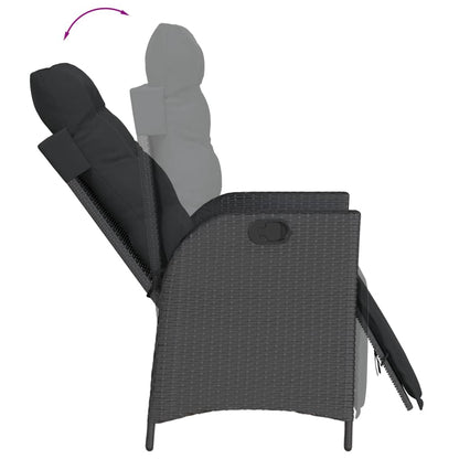 Sedia Reclinabile da Giardino con Poggiapiedi Nera Polyrattan - homemem39