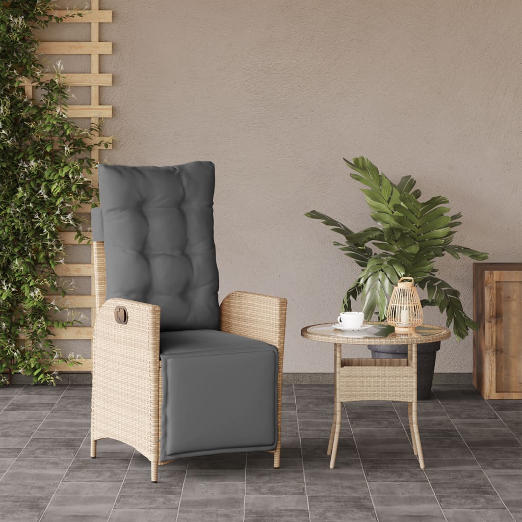 Sedia Reclinabile Giardino e Poggiapiedi Beige Misto Polyrattan - homemem39