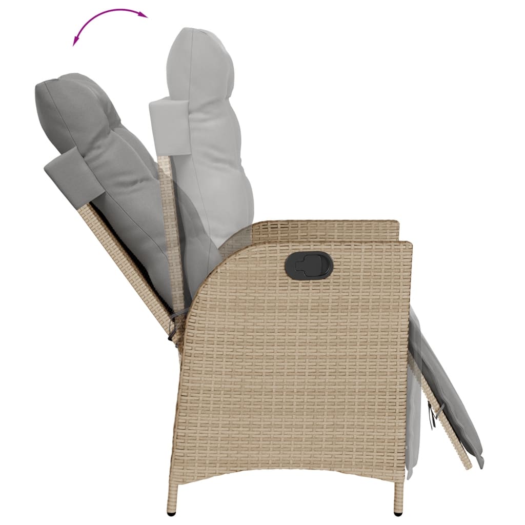 Sedia Reclinabile Giardino e Poggiapiedi Beige Misto Polyrattan - homemem39