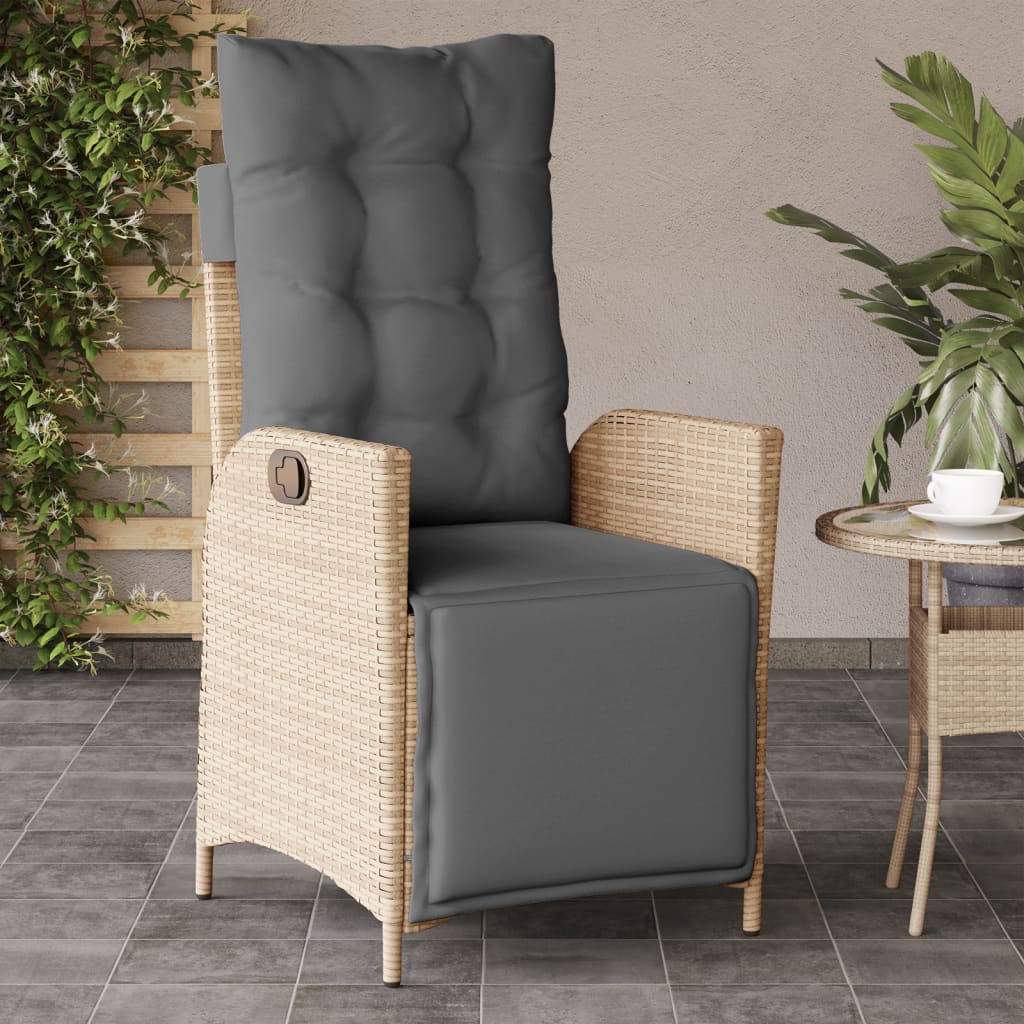 Sedia Reclinabile Giardino e Poggiapiedi Beige Misto Polyrattan - homemem39