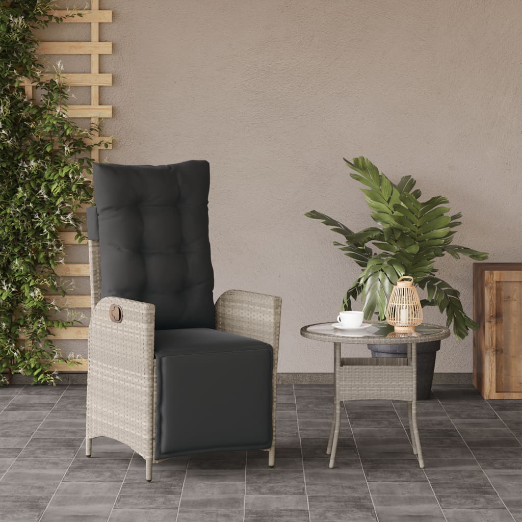 Sedia Reclinabile Giardino Poggiapiedi Grigio Chiaro Polyrattan - homemem39