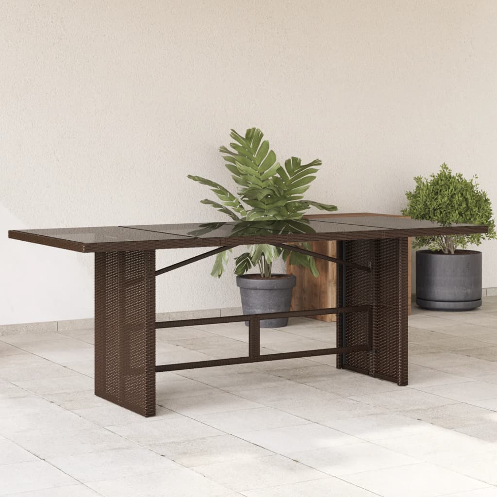 Tavolo Giardino Piano Vetro Marrone 190x80x74cm Polyrattan - homemem39