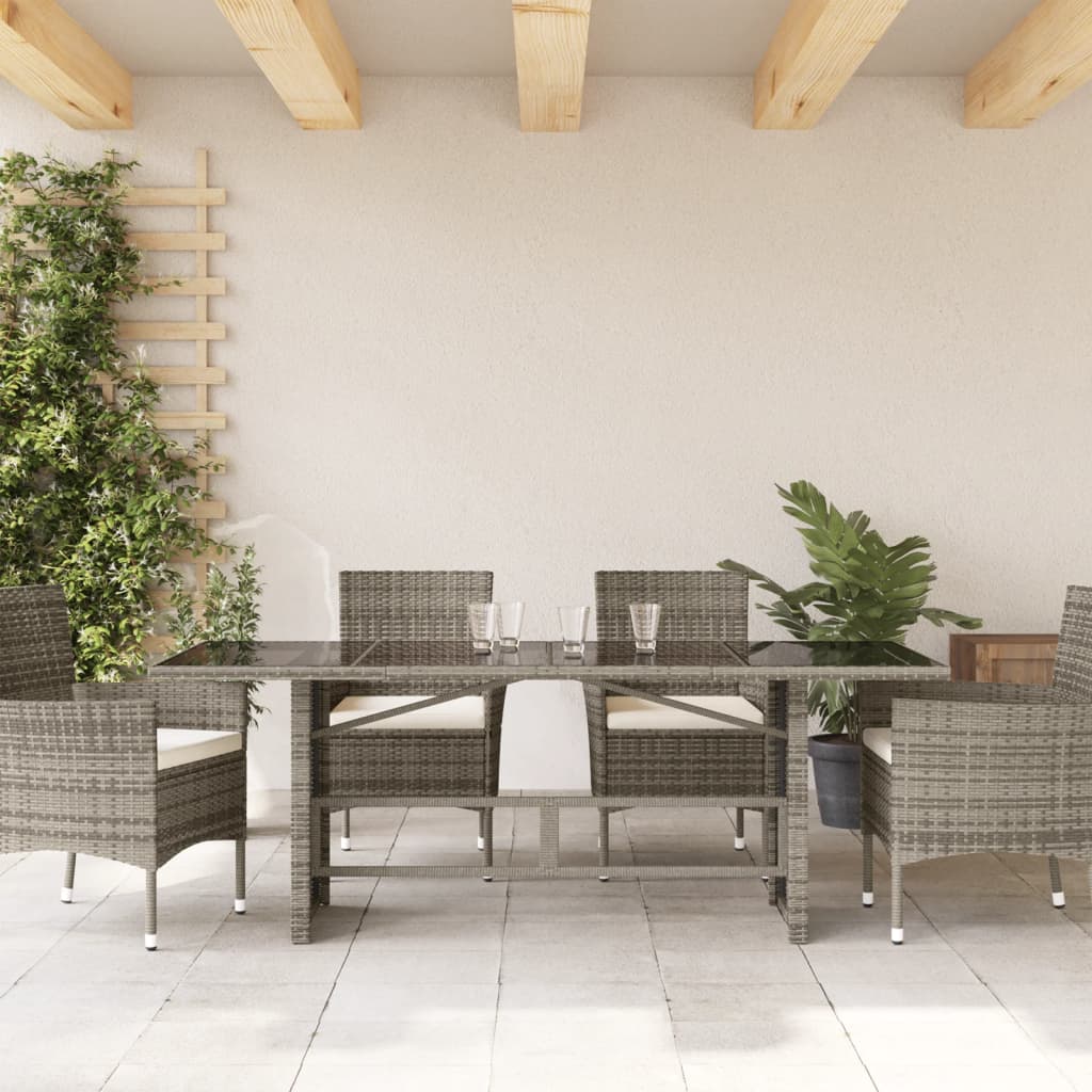 Tavolo da Giardino Piano in Vetro Grigio 190x80x74cm Polyrattan - homemem39