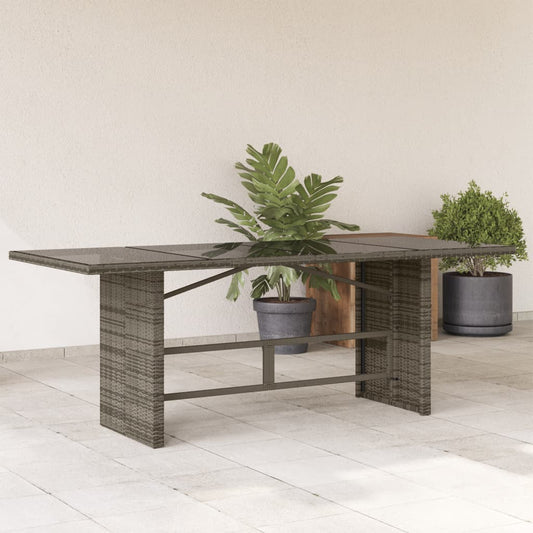 Tavolo da Giardino Piano in Vetro Grigio 190x80x74cm Polyrattan - homemem39