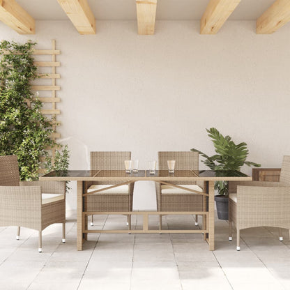 Tavolo da Giardino con Piano Vetro Beige 190x80x74cm Polyrattan - homemem39