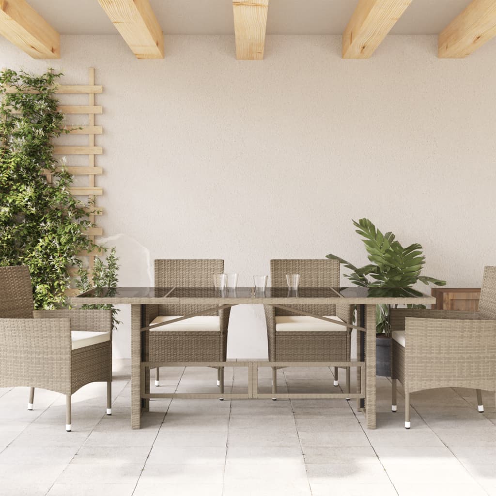 Tavolo da Giardino Piano in Vetro Grigio 190x80x74cm Polyrattan - homemem39