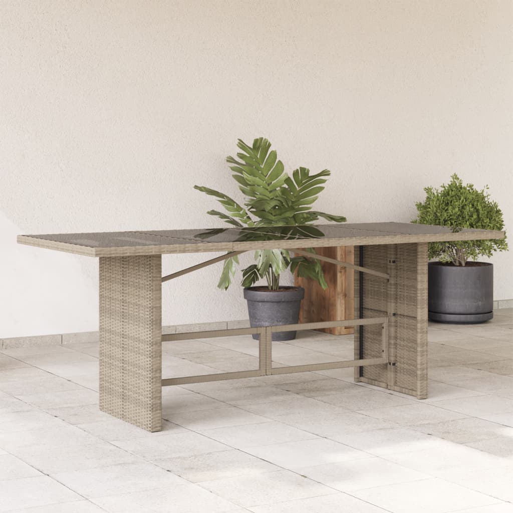 Tavolo da Giardino Piano in Vetro Grigio 190x80x74cm Polyrattan - homemem39