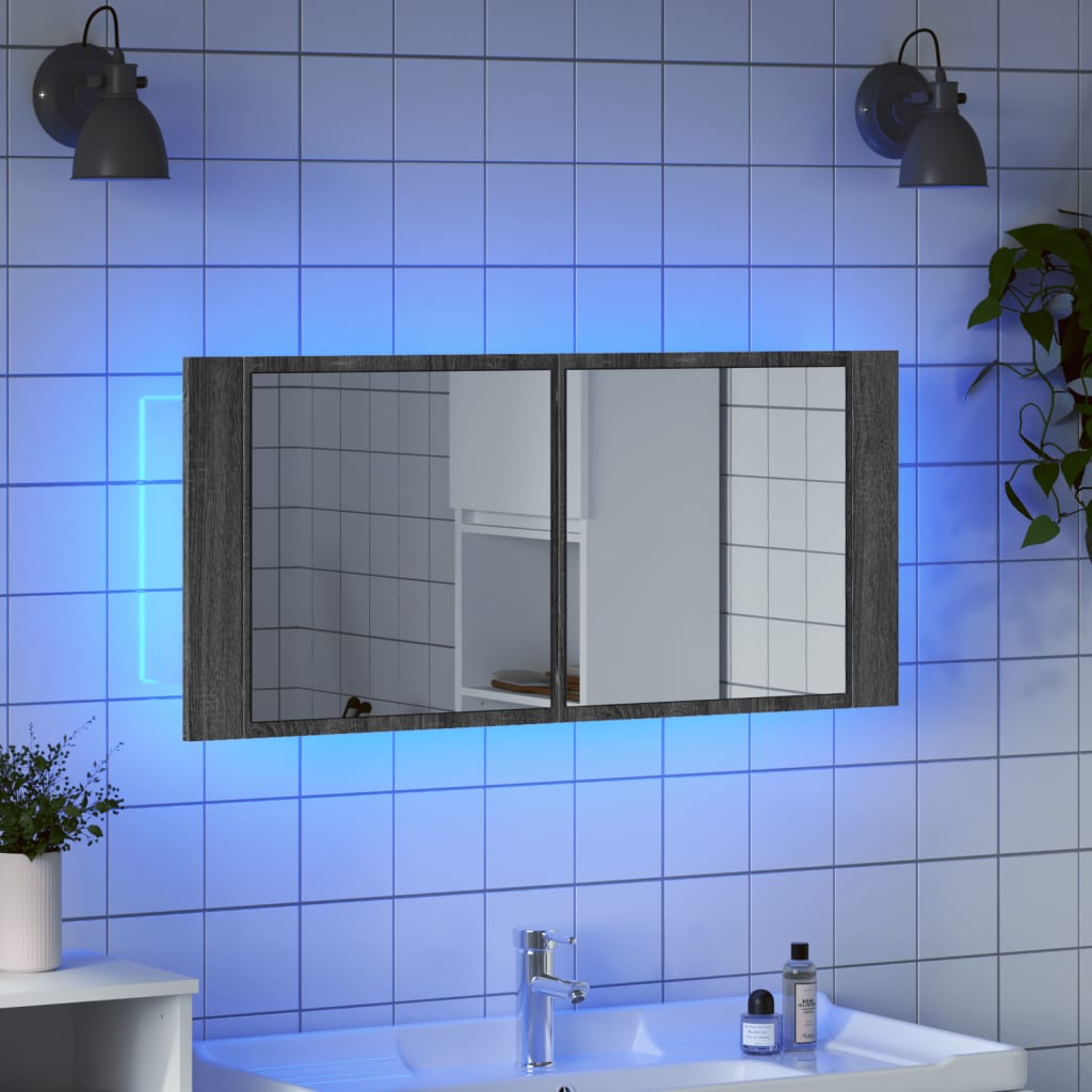 Armadietto Specchio con LED da Bagno Grigio Sonoma 100x12x45 cm - homemem39