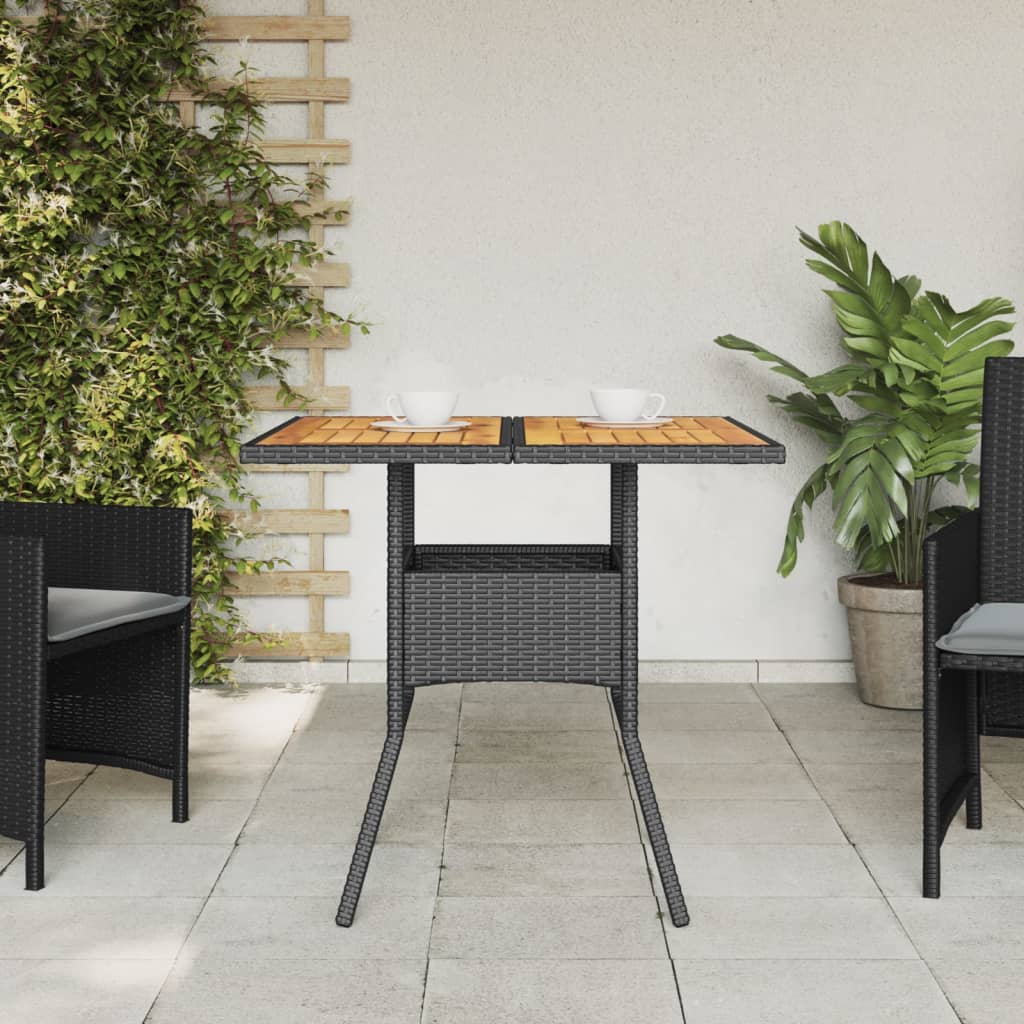 Tavolo Giardino Piano Legno Acacia Nero 80x80x75 cm Polyrattan - homemem39