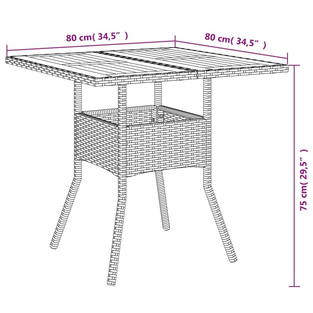 Tavolo Giardino Piano Legno Acacia Grigio 80x80x75cm Polyrattan - homemem39