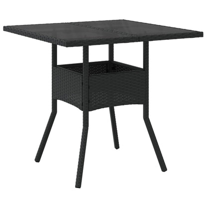 Tavolo da Giardino Piano in Vetro Nero 80x80x75 cm Polyrattan - homemem39