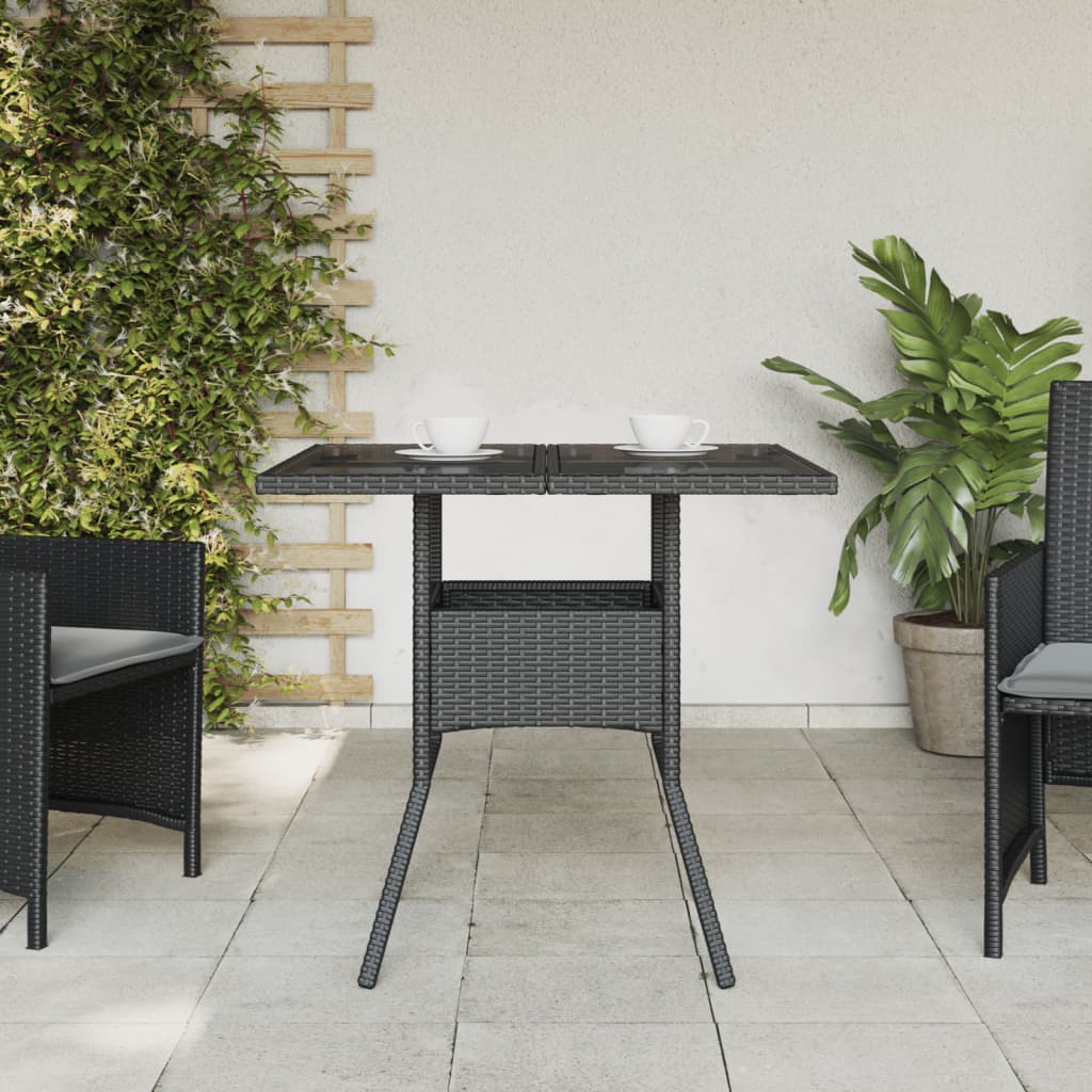 Tavolo da Giardino Piano in Vetro Nero 80x80x75 cm Polyrattan - homemem39