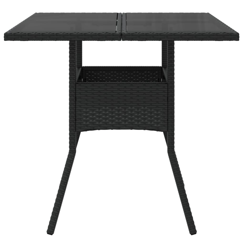 Tavolo da Giardino Piano in Vetro Nero 80x80x75 cm Polyrattan - homemem39