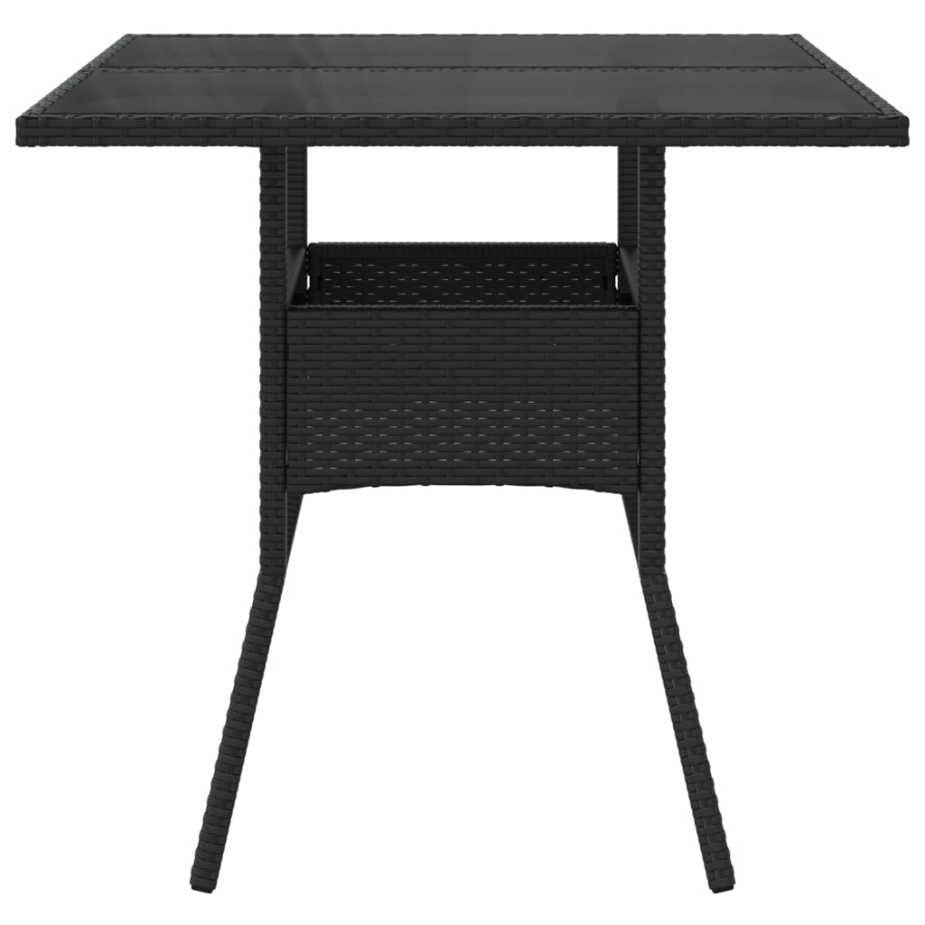 Tavolo da Giardino Piano in Vetro Nero 80x80x75 cm Polyrattan - homemem39