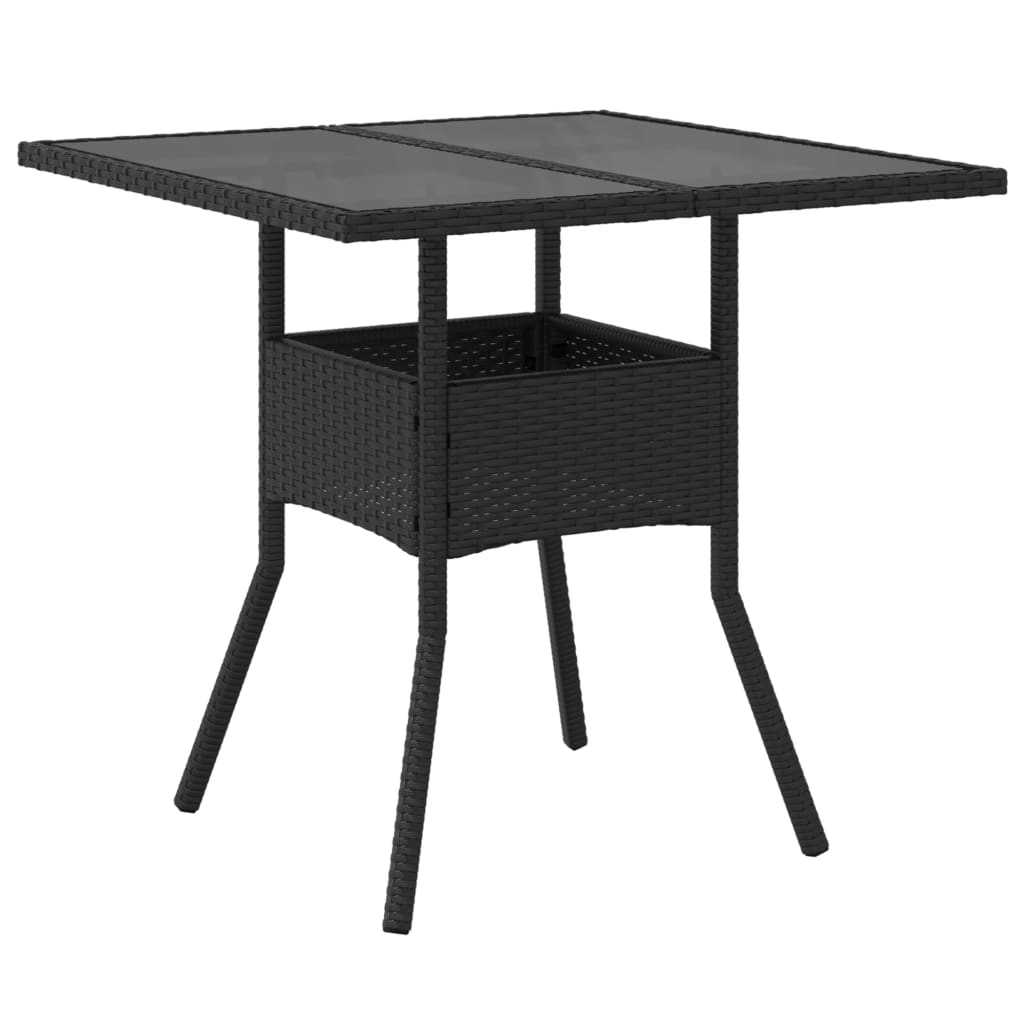 Tavolo da Giardino Piano in Vetro Nero 80x80x75 cm Polyrattan - homemem39